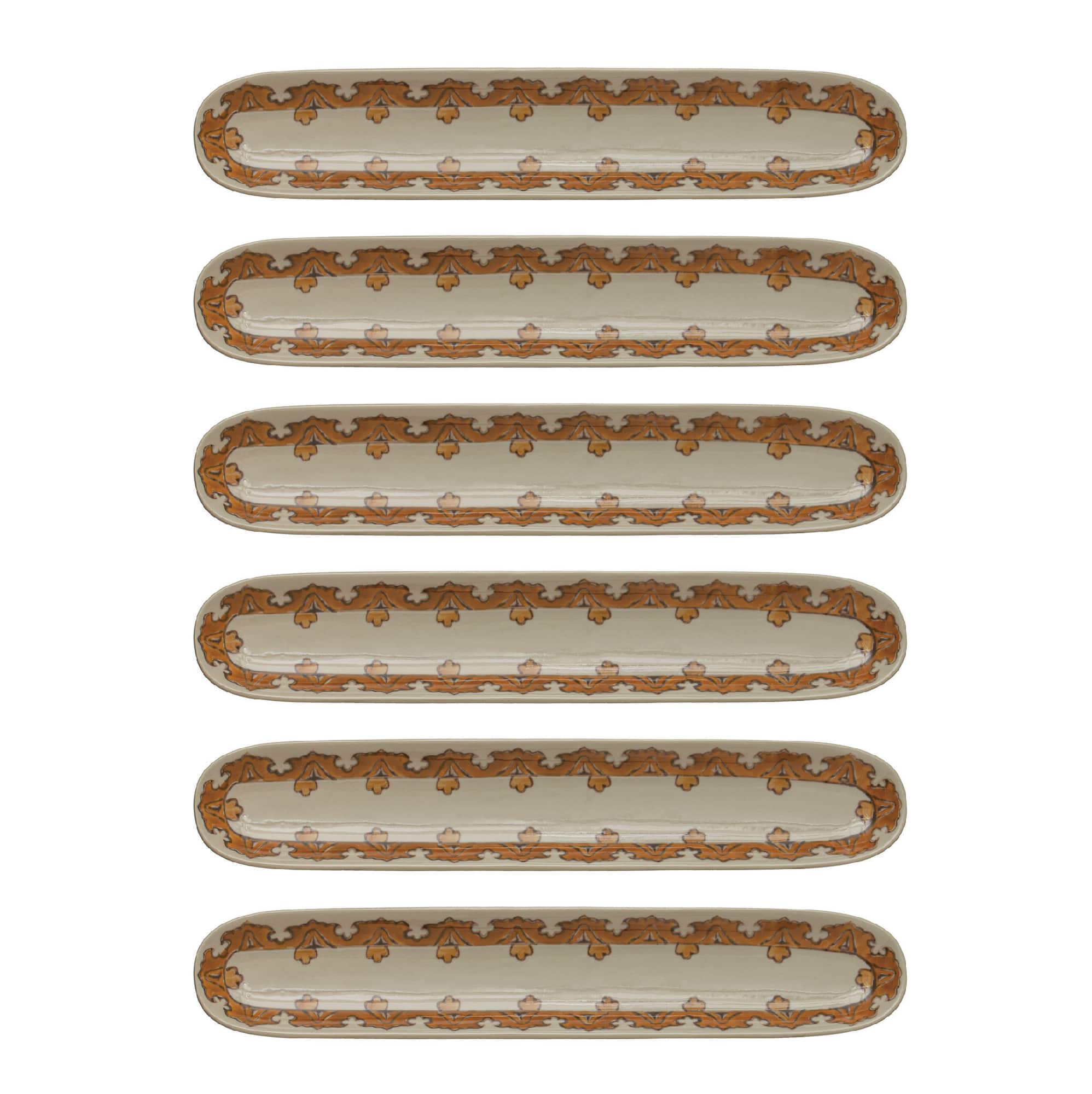 Hello Honey® Brown & Cream Patterned Oval Hand Painted Stoneware Tray Set